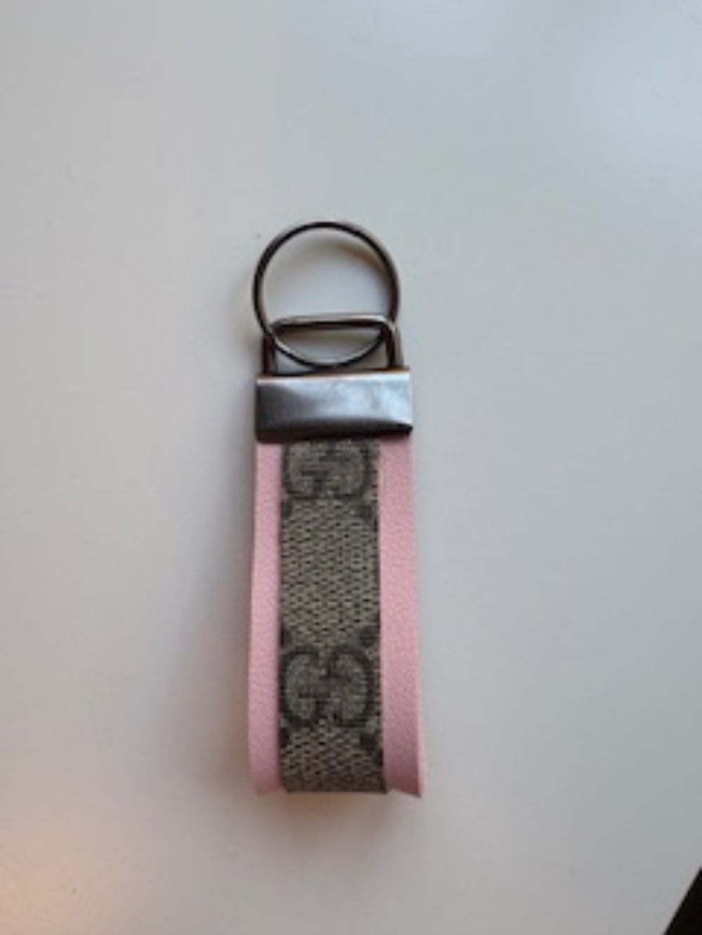 Authentic Upcycled Gucci Keychain with pink leather and antique metal